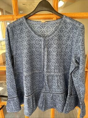 Blue Patterned Women's Peplum Crewneck Sweater